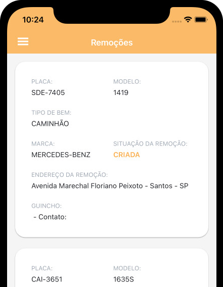 Telas do aplicativo